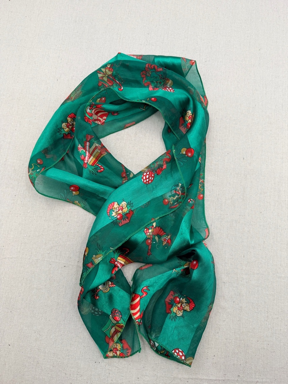 Green Holiday Print Silk Scarf